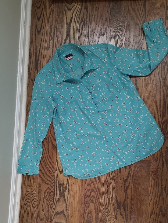 Talbots Tops - Talbots Turquoise Floral Pop-over Blouse Size SP